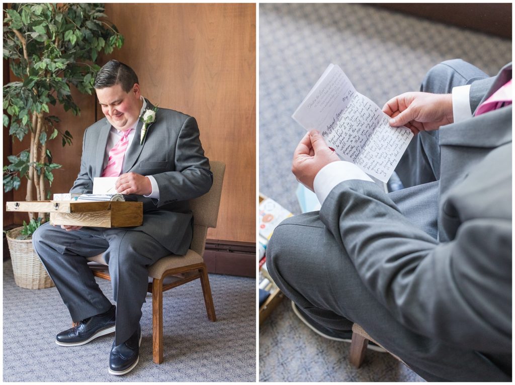 reading letter from bride, intimate Coronavirus wedding, Samantha Ludlow Photography