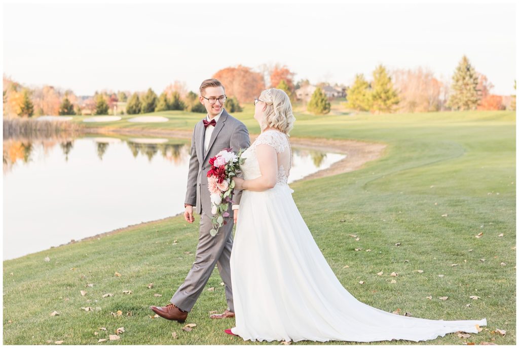 Bride and groom, fall wedding at Ravenwood Golf Club, Samantha Ludlow Photography, Syracuse wedding photographer